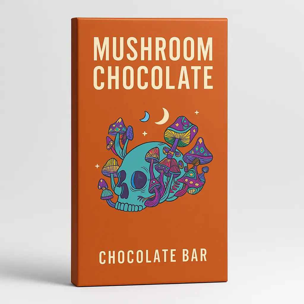 mushroom chocolate bar packaging